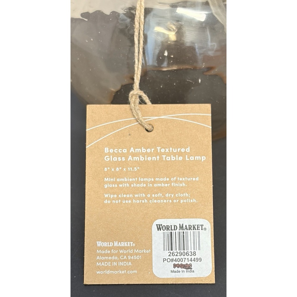 Becca Amber Textured Glass 12" Table Lamp - Brass Hardware, World Market READ! - Picture 3 of 11